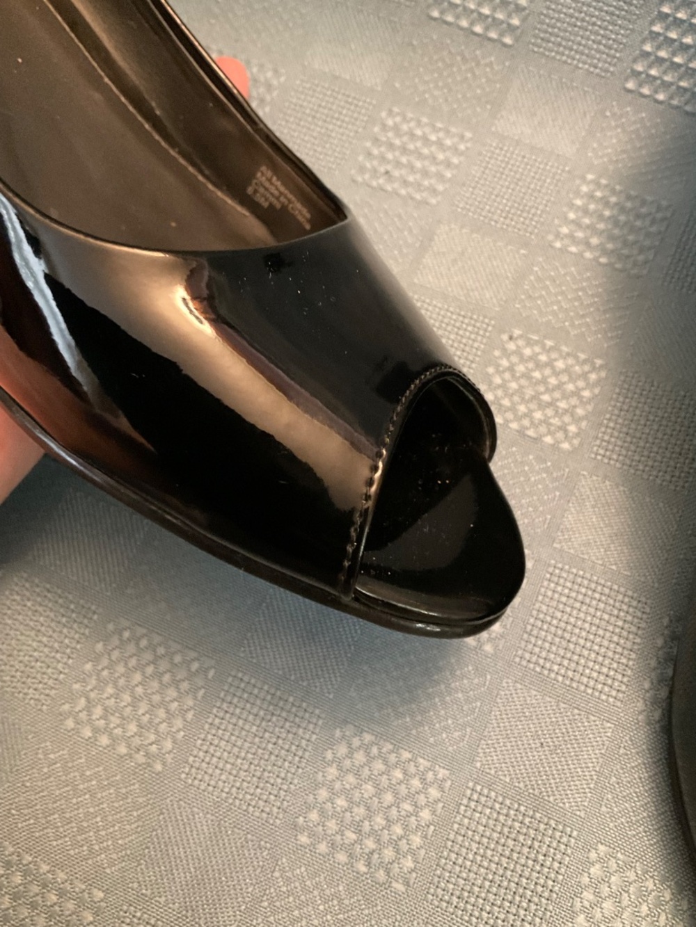 Alfani Step N Flex Sz 6.5 Black Patent Leather Open Toe Wedges - Picture 9 of 12